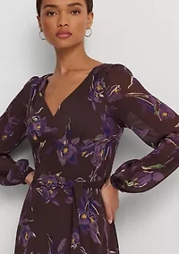 Petite Floral Belted Crinkle Georgette Dress