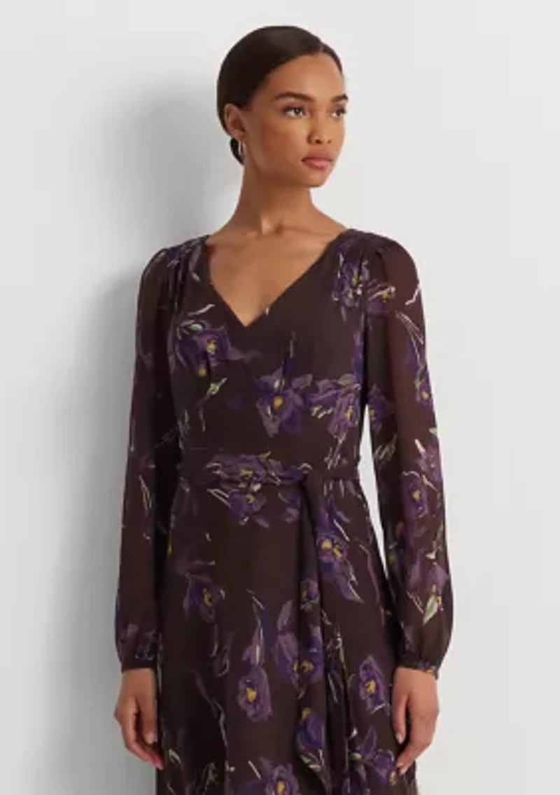 Petite Floral Belted Crinkle Georgette Dress