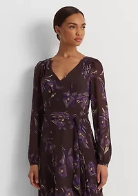 Petite Floral Belted Crinkle Georgette Dress