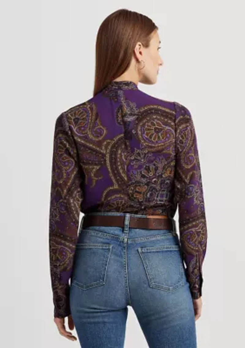 Petite Paisley Ruffle Trim Georgette Shirt
