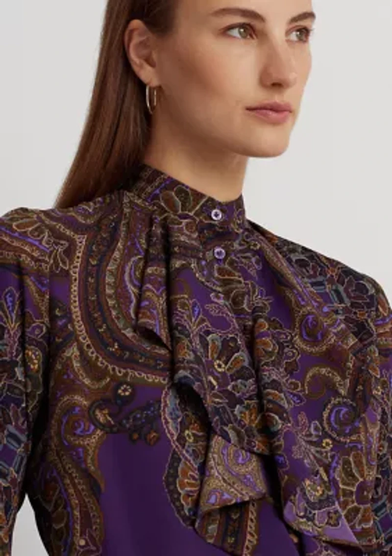 Petite Paisley Ruffle Trim Georgette Shirt