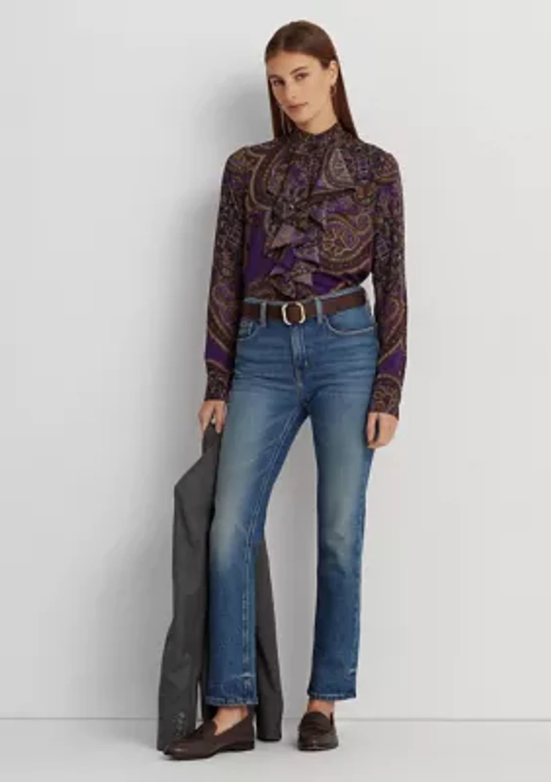 Petite Paisley Ruffle Trim Georgette Shirt