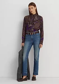 Petite Paisley Ruffle Trim Georgette Shirt