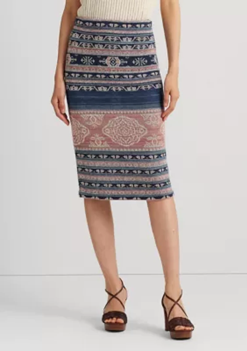 Petite Geo Motif Linen Cotton Pencil Skirt