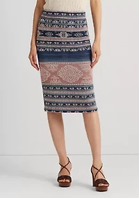 Petite Geo Motif Linen Cotton Pencil Skirt