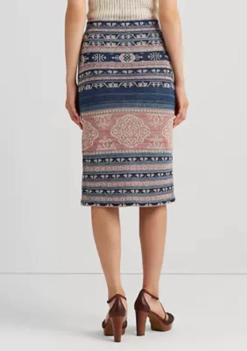Petite Geo Motif Linen Cotton Pencil Skirt