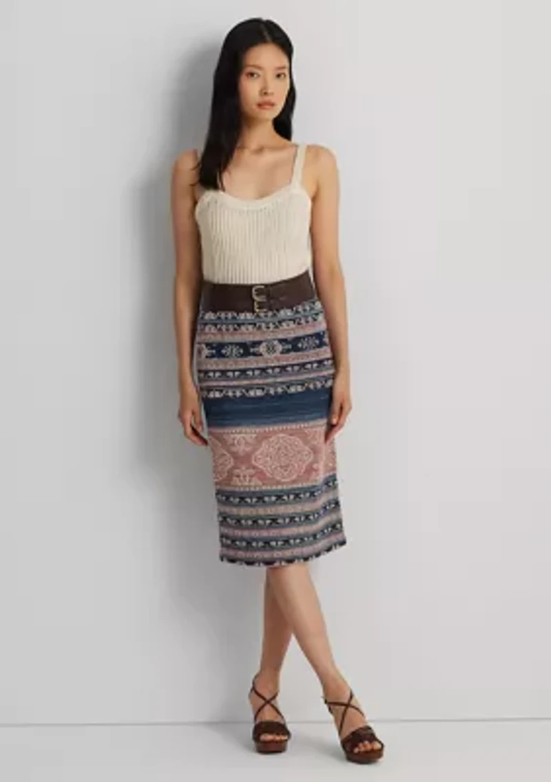 Petite Geo Motif Linen Cotton Pencil Skirt