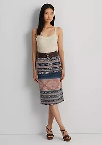 Petite Geo Motif Linen Cotton Pencil Skirt