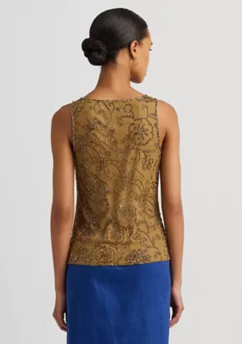 Petite Beaded Mesh Sleeveless Blouse