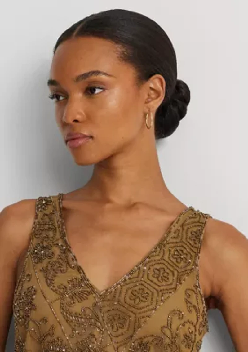 Petite Beaded Mesh Sleeveless Blouse