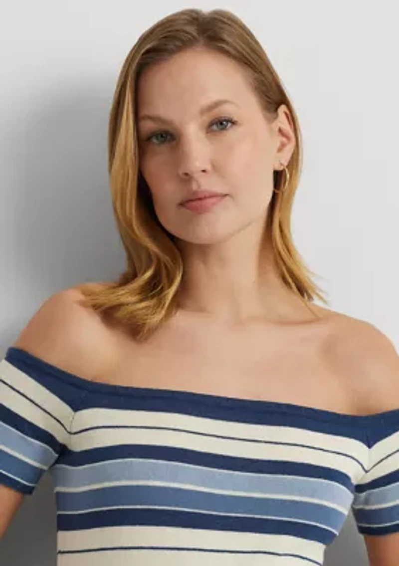 Petite Striped Off the Shoulder Sweater