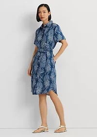 Petite Floral Belted Linen Shirtdress