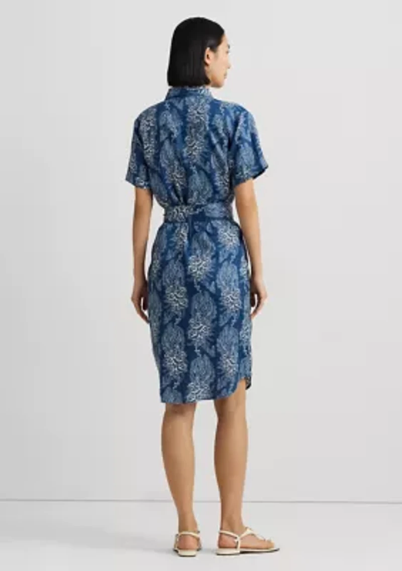 Petite Floral Belted Linen Shirtdress