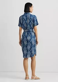 Petite Floral Belted Linen Shirtdress