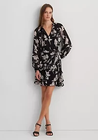 Petite Floral Belted Crinkle Georgette Dress