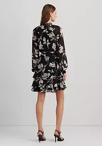 Petite Floral Belted Crinkle Georgette Dress