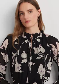 Petite Floral Belted Crinkle Georgette Dress