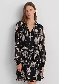 Petite Floral Belted Crinkle Georgette Dress