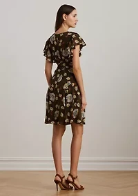 Petite Floral Georgette Flutter-Sleeve Dress