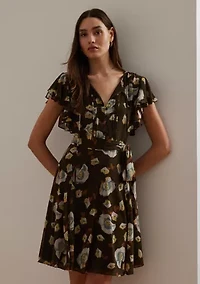 Petite Floral Georgette Flutter-Sleeve Dress