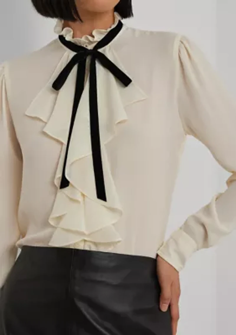Petite Ruffle-Trim Georgette Blouse