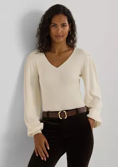Petite Cotton-Blend Blouson-Sleeve Sweater