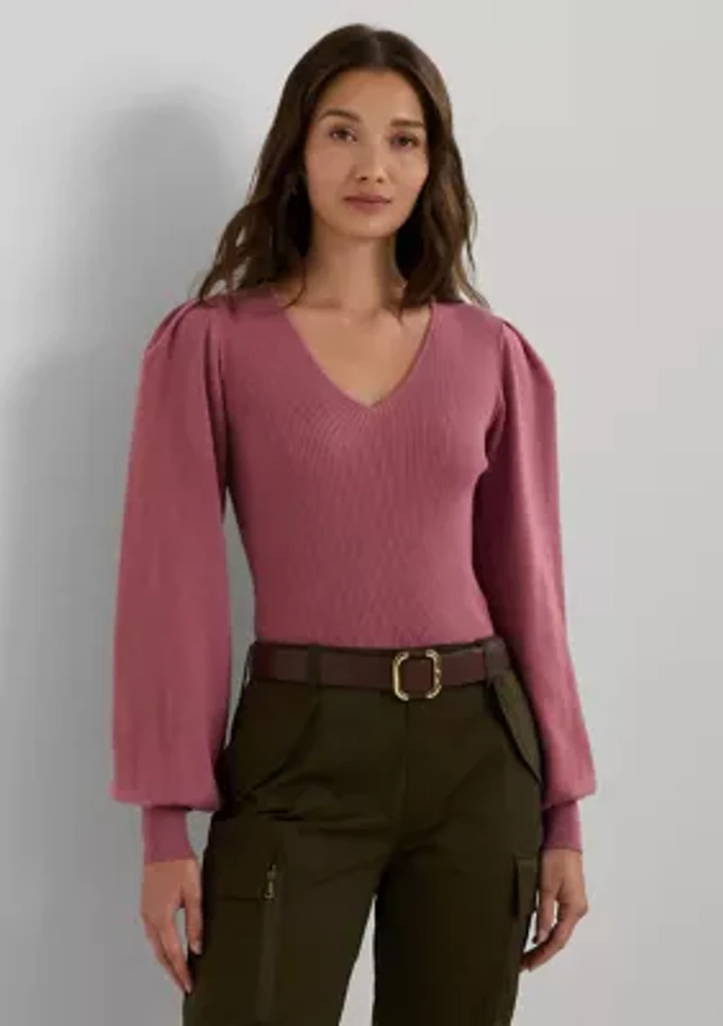 Petite Cotton-Blend Blouson-Sleeve Sweater