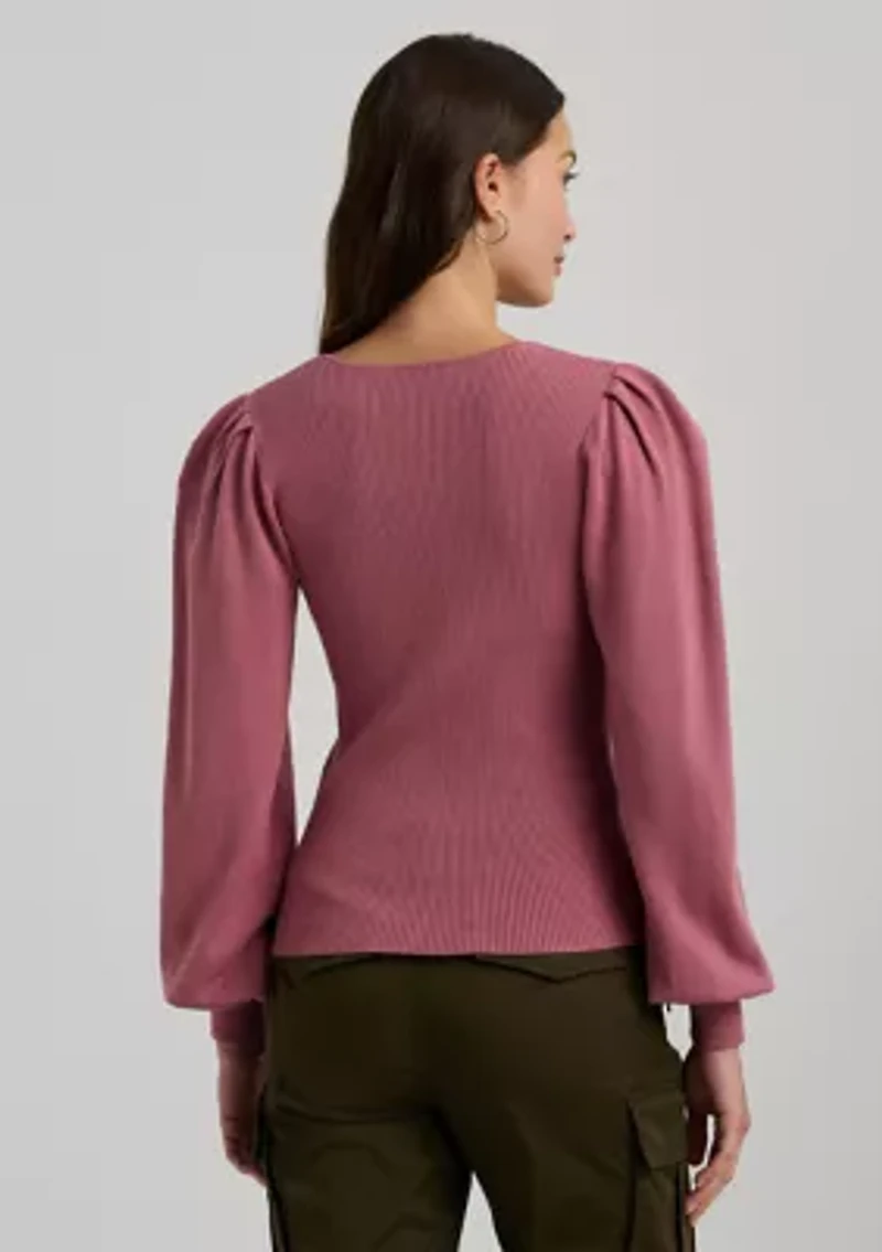 Petite Cotton-Blend Blouson-Sleeve Sweater