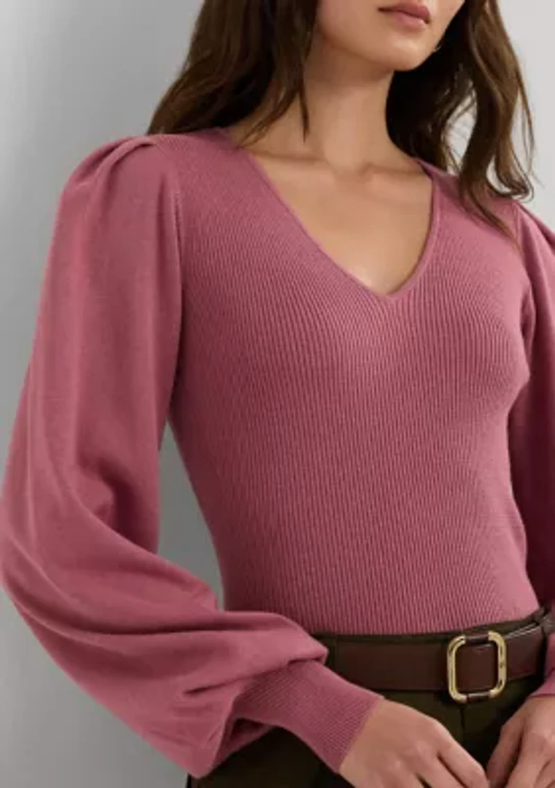 Petite Cotton-Blend Blouson-Sleeve Sweater