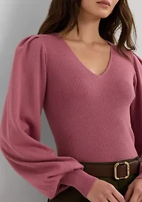 Petite Cotton-Blend Blouson-Sleeve Sweater