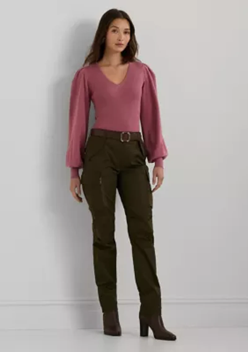 Petite Cotton-Blend Blouson-Sleeve Sweater