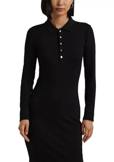 Petite Rib-Knit Cotton-Blend Polo Dress
