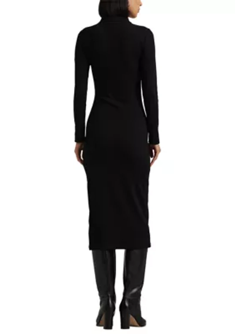 Petite Rib-Knit Cotton-Blend Polo Dress