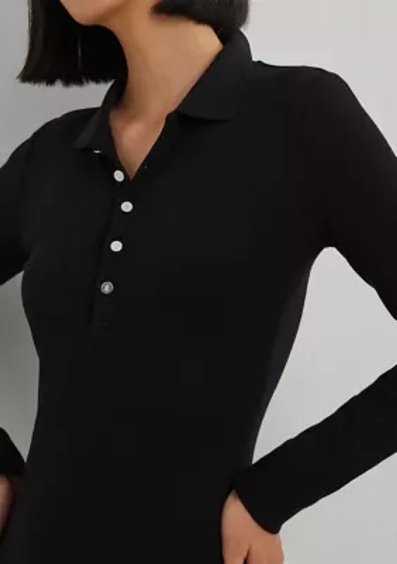 Petite Rib-Knit Cotton-Blend Polo Dress