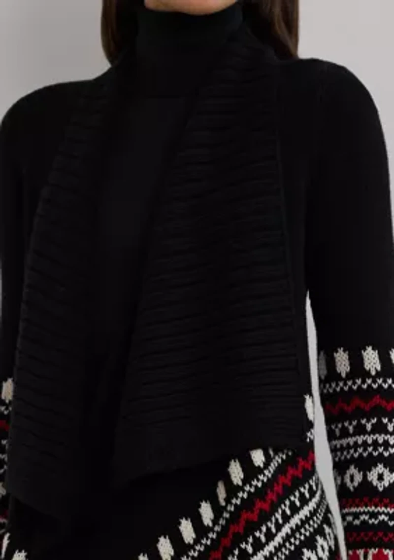 Petite Fair Isle Cotton Shawl Collar Cardigan