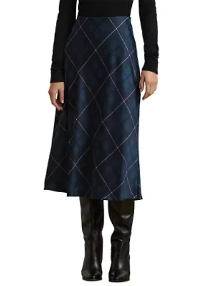 Petite Plaid Satin Charmeuse Midi Skirt