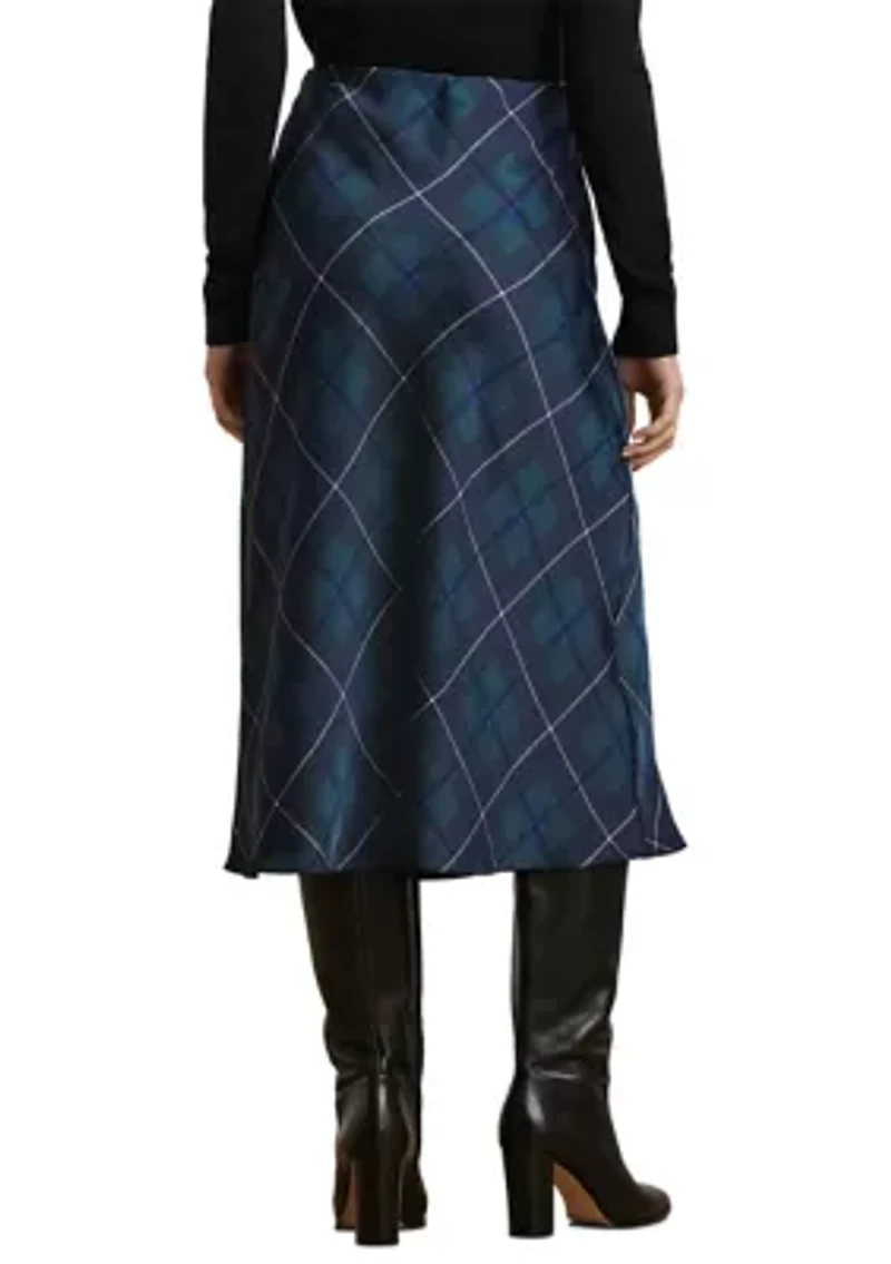 Petite Plaid Satin Charmeuse Midi Skirt