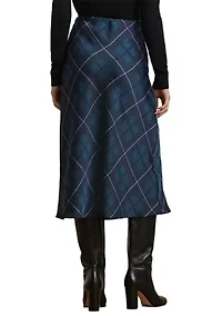 Petite Plaid Satin Charmeuse Midi Skirt