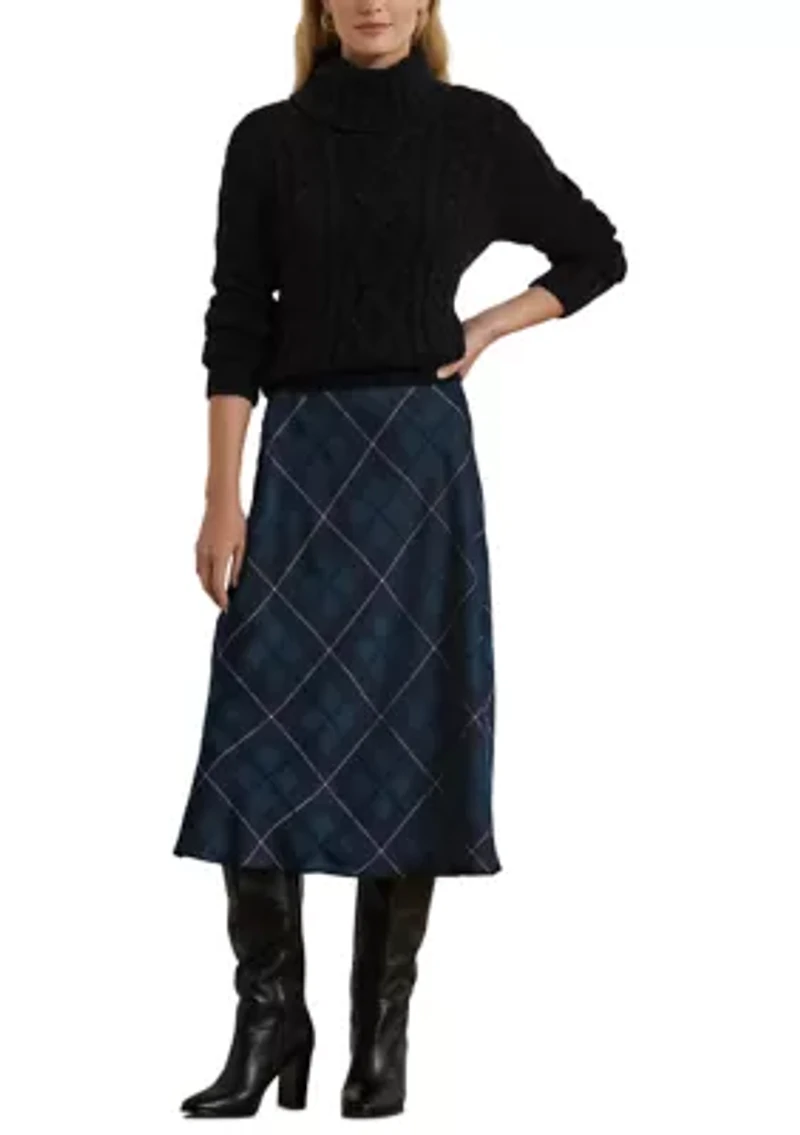 Petite Plaid Satin Charmeuse Midi Skirt