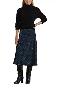 Petite Plaid Satin Charmeuse Midi Skirt