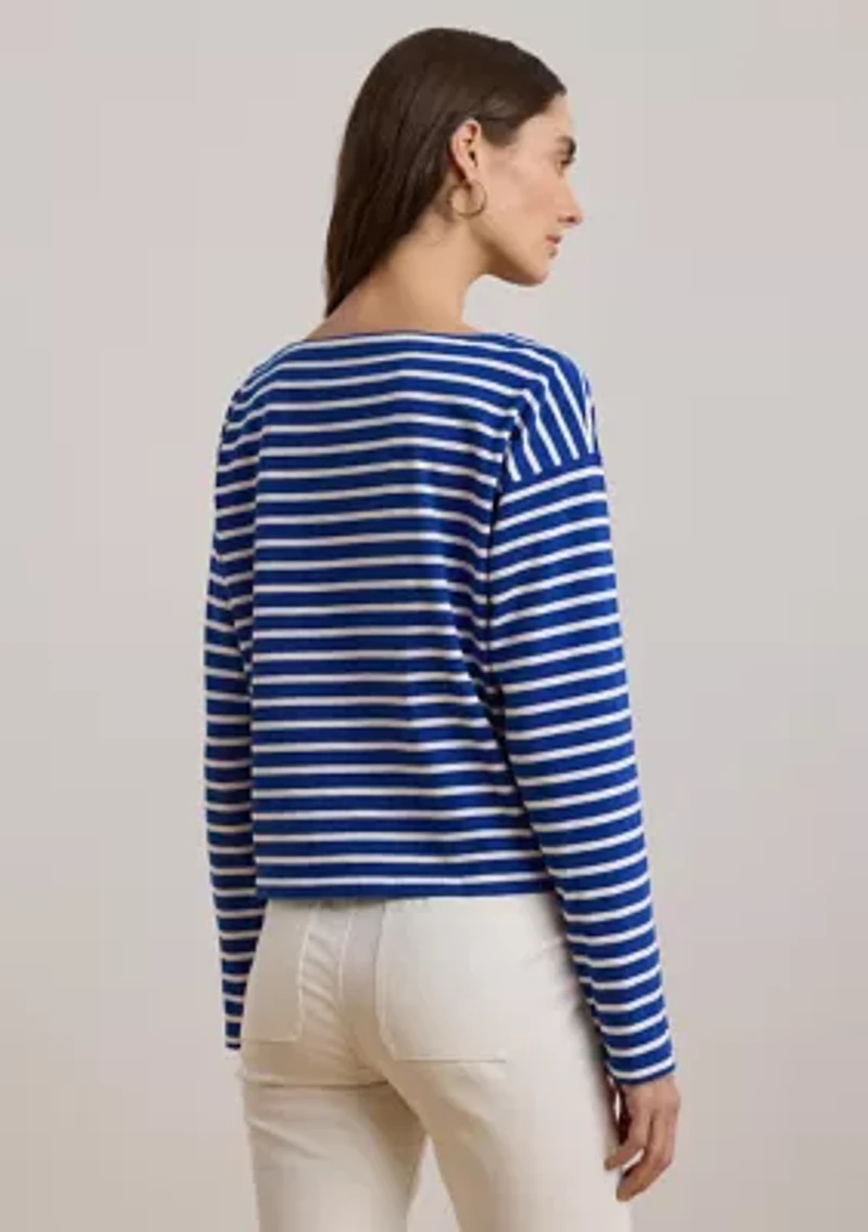 Petite Striped Cotton Jersey Boat. Neck Top
