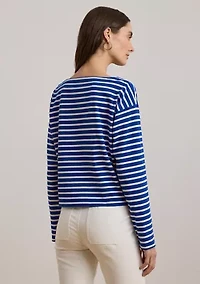 Petite Striped Cotton Jersey Boat. Neck Top