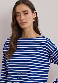 Petite Striped Cotton Jersey Boat. Neck Top