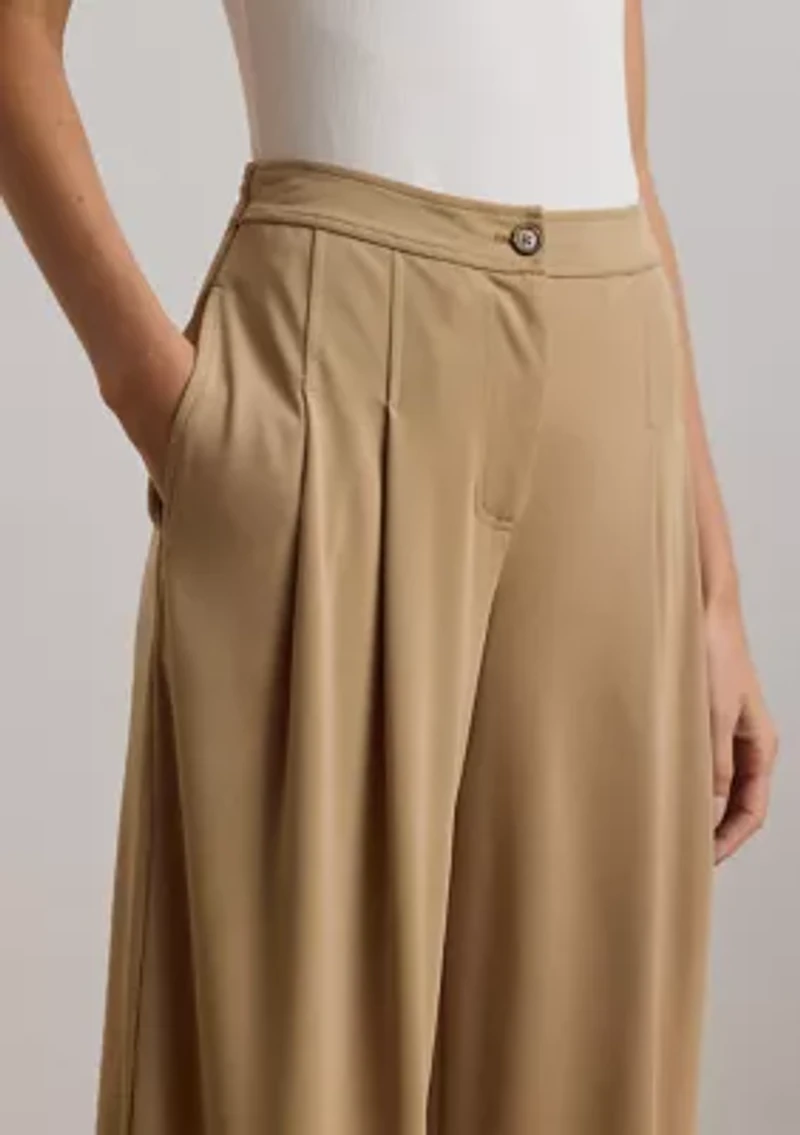 Petite Pleated Stretch Jersey Wide-Leg Pants