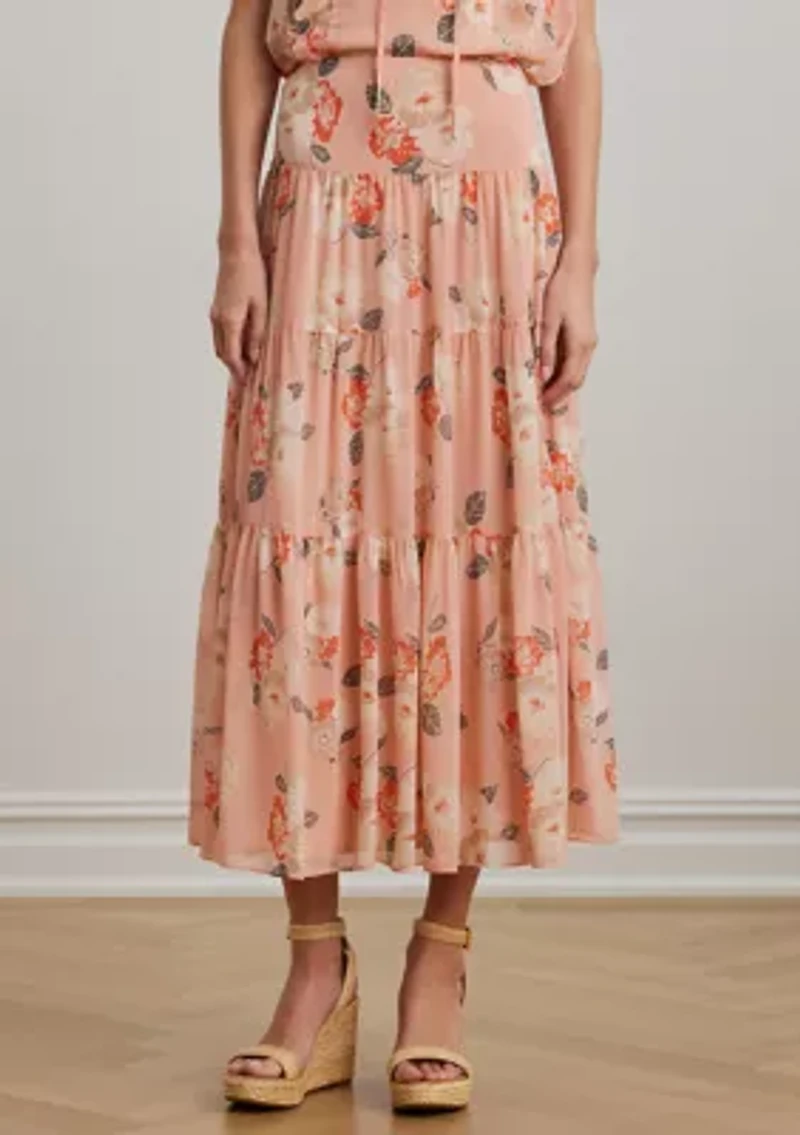 Petite Floral Crinkle Georgette Tiered Skirt