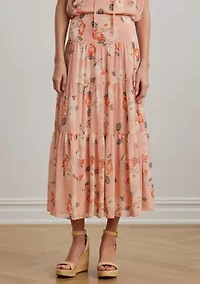 Petite Floral Crinkle Georgette Tiered Skirt