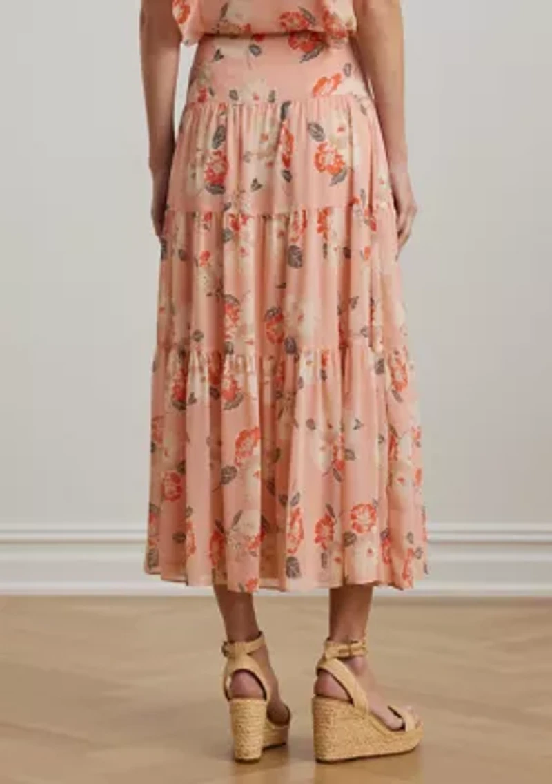 Petite Floral Crinkle Georgette Tiered Skirt