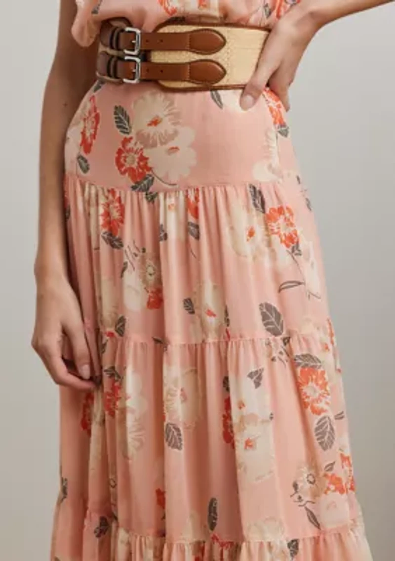 Petite Floral Crinkle Georgette Tiered Skirt