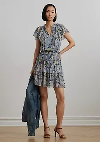 Petite Floral Ruffle-Trim Georgette Dress