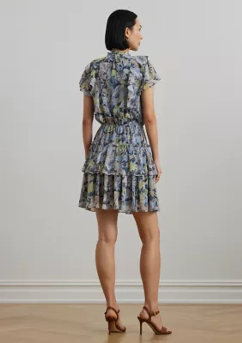 Petite Floral Ruffle-Trim Georgette Dress